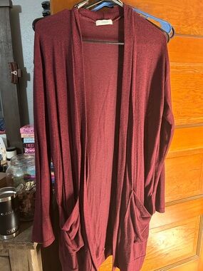 Cherish Wine Open-Front Draped Cardigan